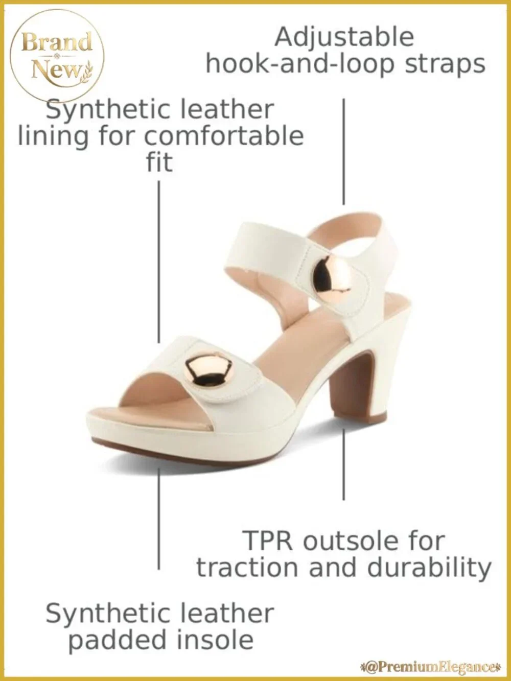 Platform Sandals with Gold Button and Hook Loop Closure